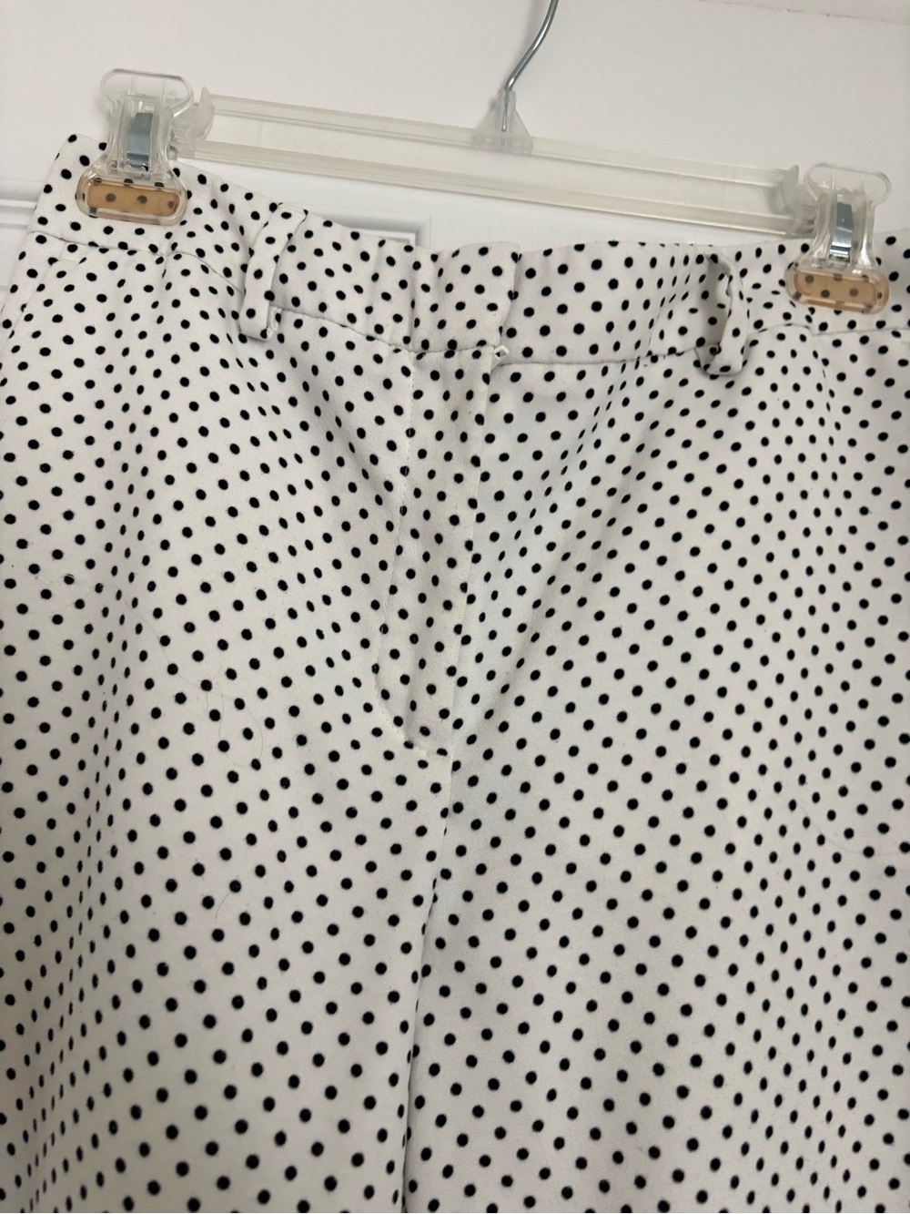 Ann Taylor Factory White Wide-Leg Polka Dot Pants with Black Trim - Picture 4 of 5